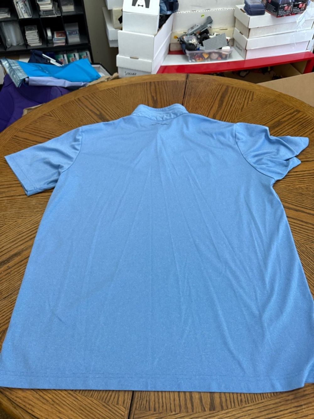 Travis Mathew Light Blue Polo with Gray and Navy Chest Stripes - Picture 6 of 7